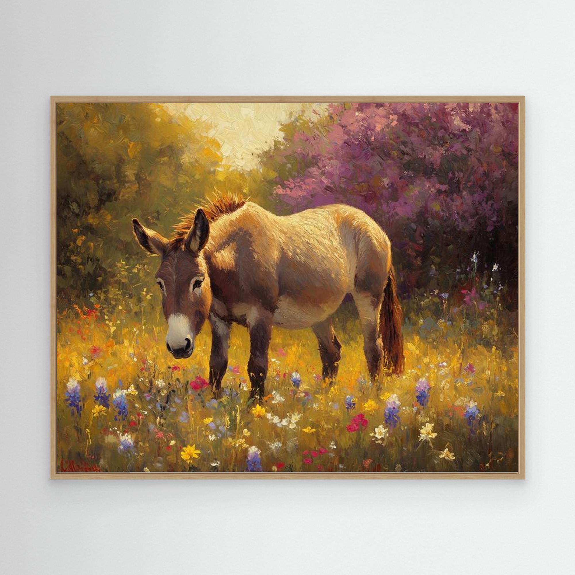 Donkey in Wildflower Meadow Canvas Wall Art | Country Decor - Framed Pop Art