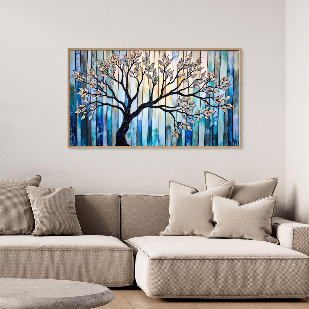 Modern Tree Wall Art | Blue Abstract Nature Decor for Living Room
