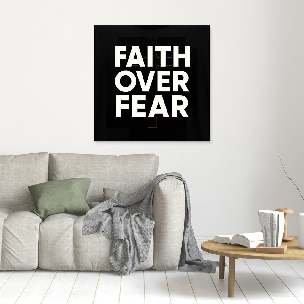 Faith Over Fear Wall Art | Modern Christian Bedroom Quote - Framed Pop Art