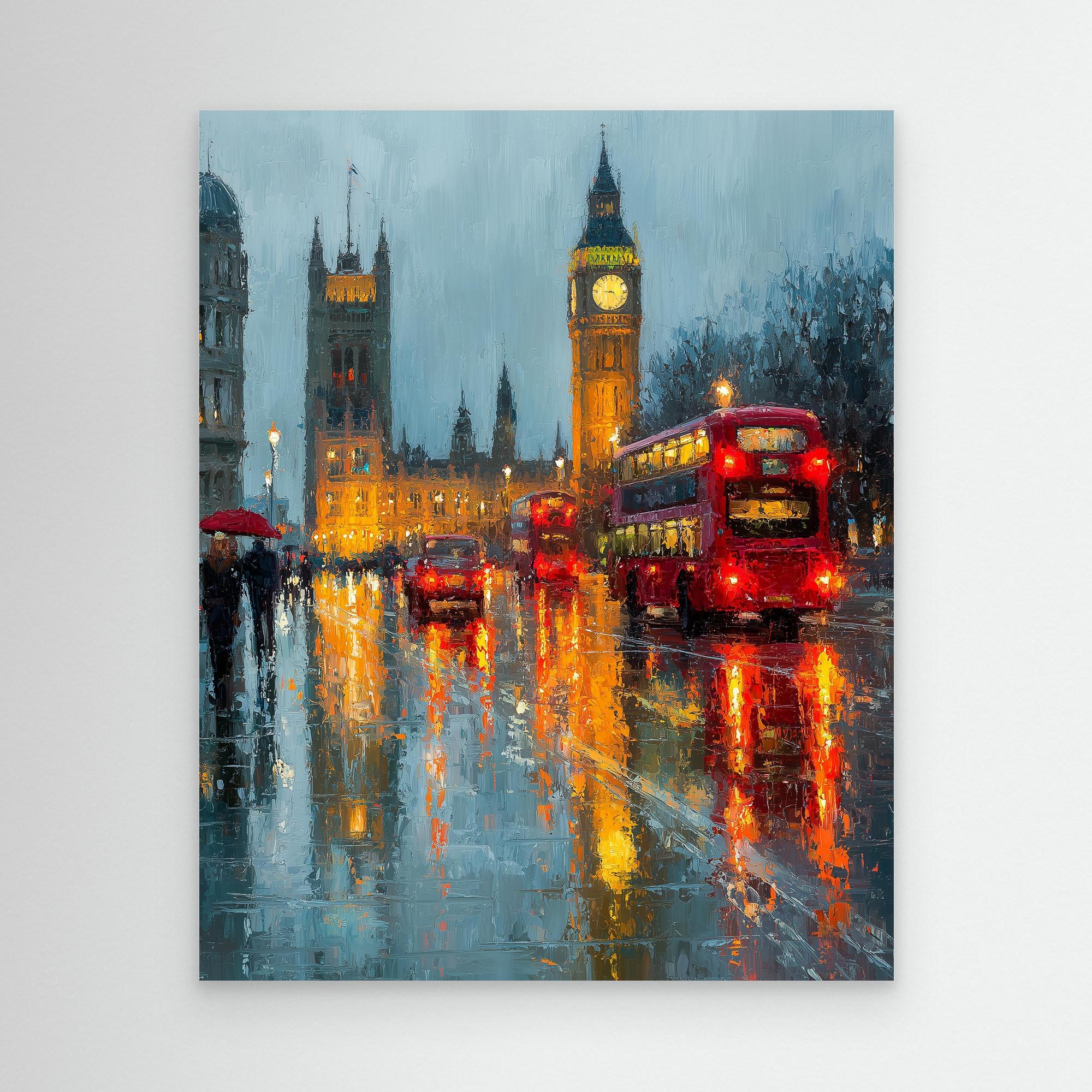 Hallway London Big Ben Red Bus Canvas Wall Art Print - Framed Pop Art