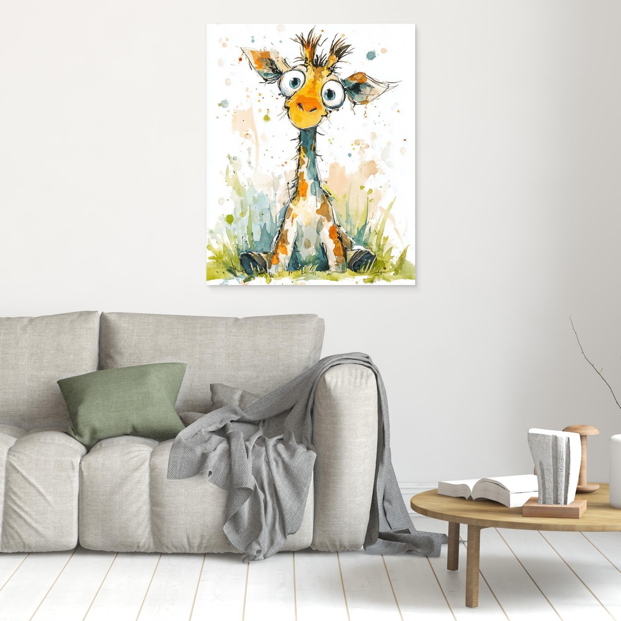 Cute Giraffe Nursery Wall Art | Watercolour Kids Decor - Framed Pop Art