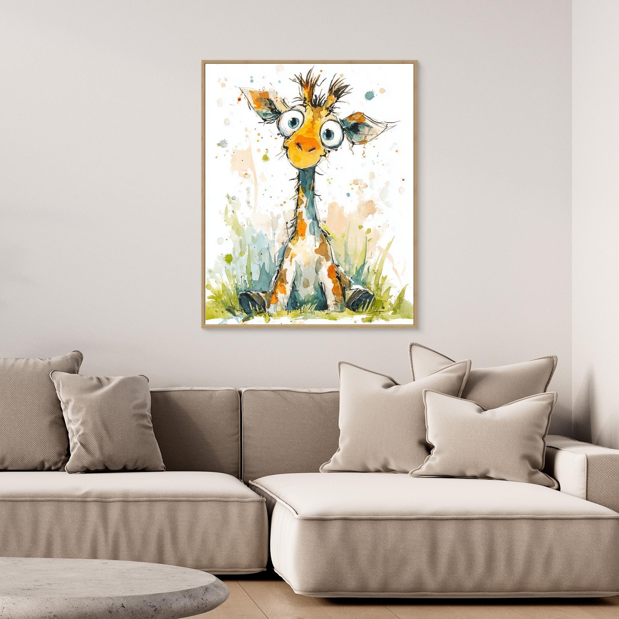Cute Giraffe Nursery Wall Art | Watercolour Kids Decor - Framed Pop Art