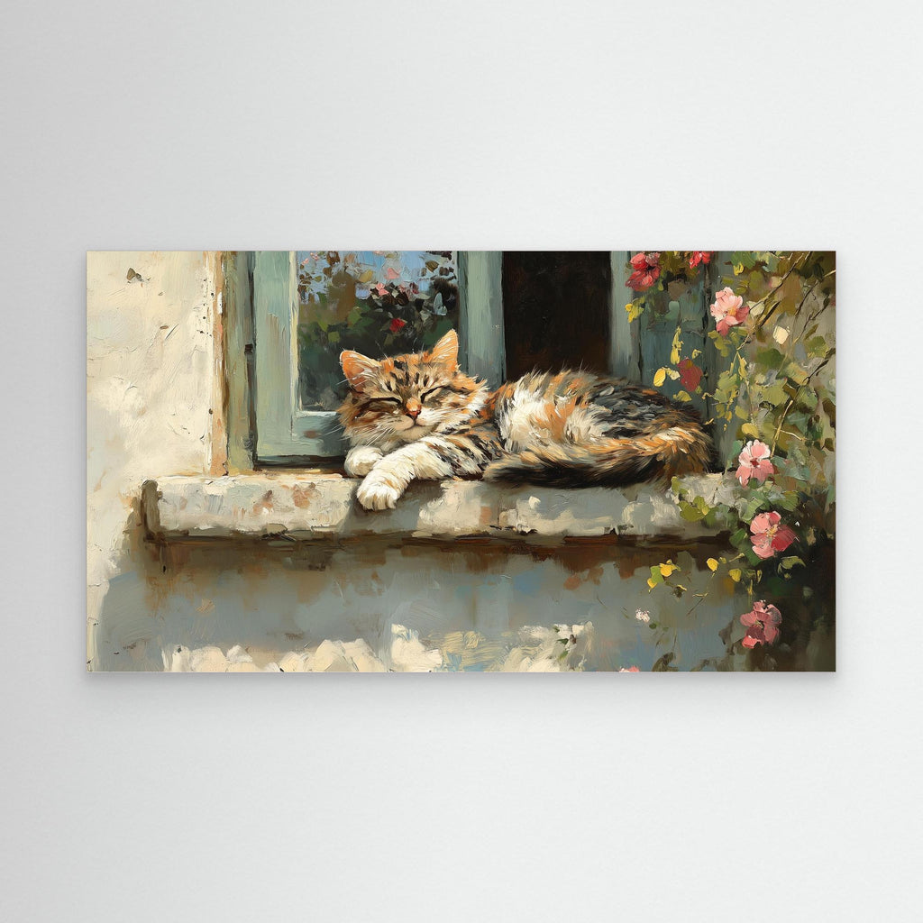 Cosy Cat Window Framed Canvas Wall Art for Lounge Decor - Framed Pop Art