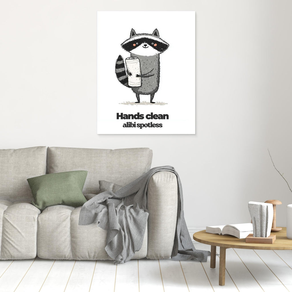 Funny Raccoon Bathroom Wall Art - Hands Clean Quote Print