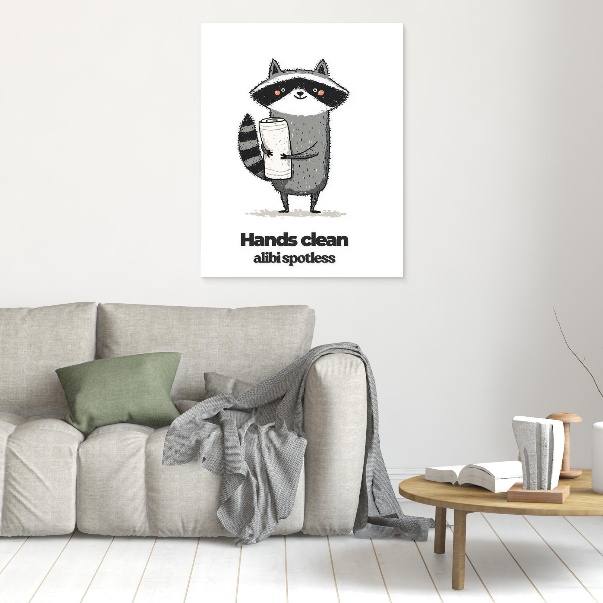 Funny Raccoon Bathroom Wall Art - Hands Clean Quote Print