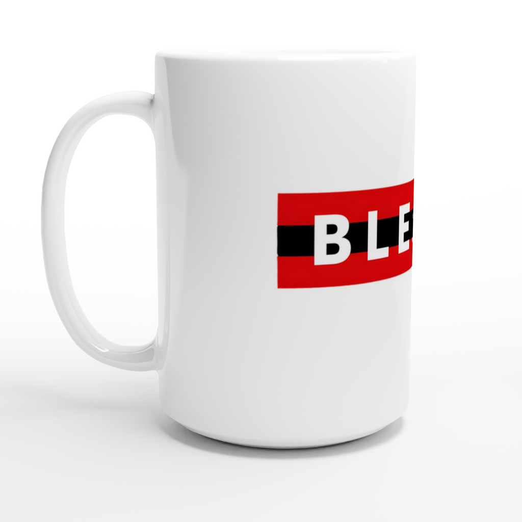 Blessed Ceramic Coffee Mug | 15oz Red & Black Stripe Design - Framed Pop Art