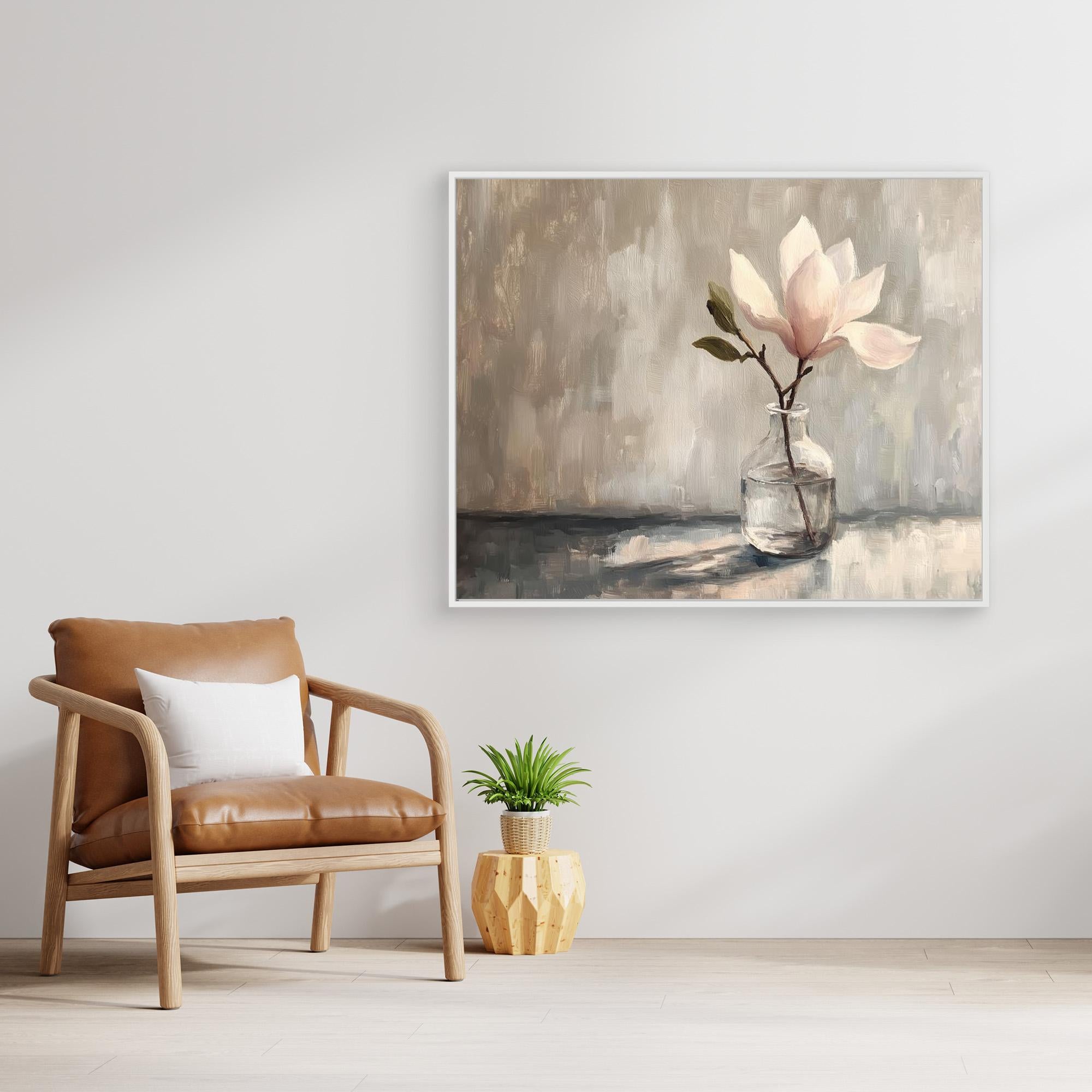 Magnolia in Glass Vase Canvas Print | Calm Floral Wall Art