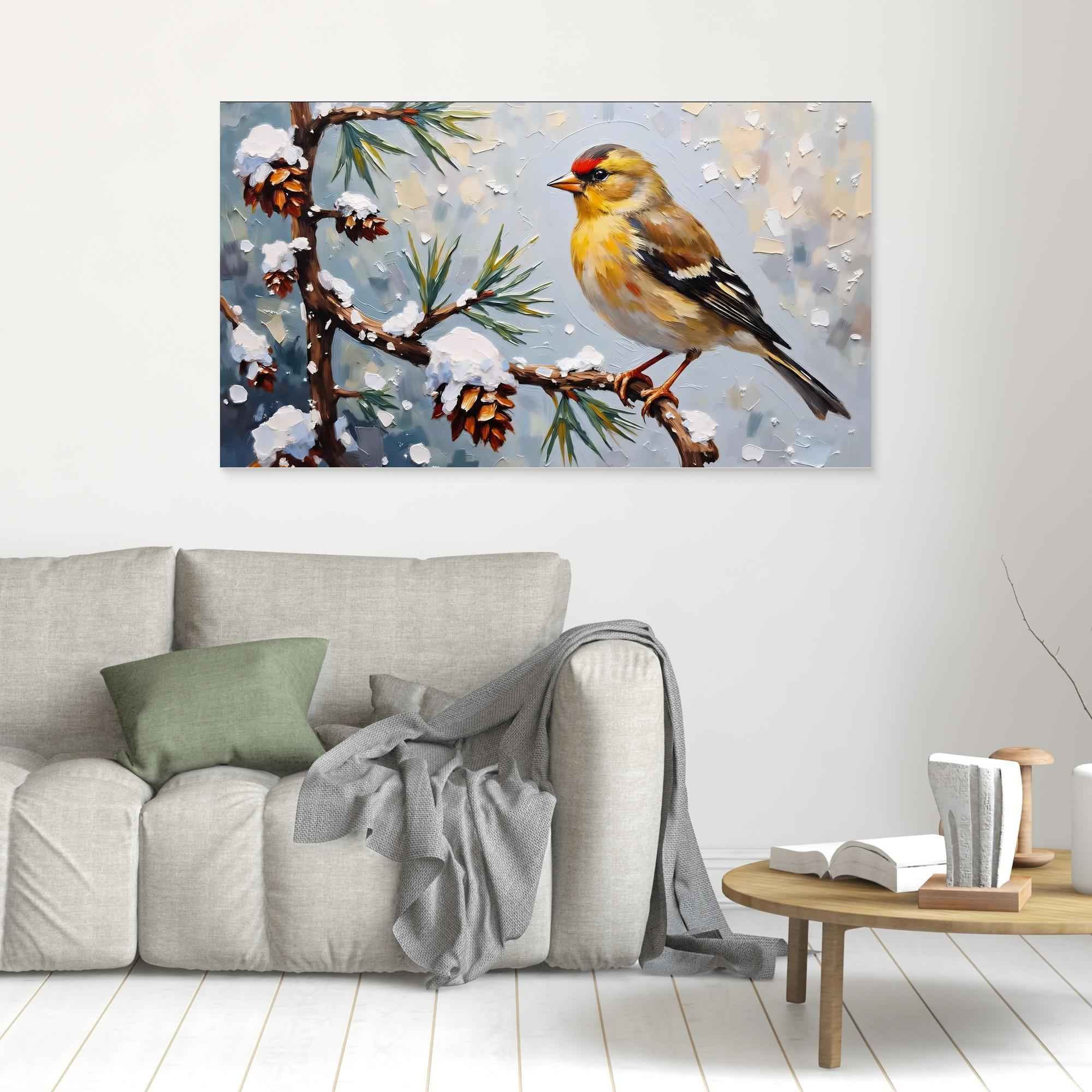 Winter Goldfinch Bird Canvas Wall Art - Framed Pop Art