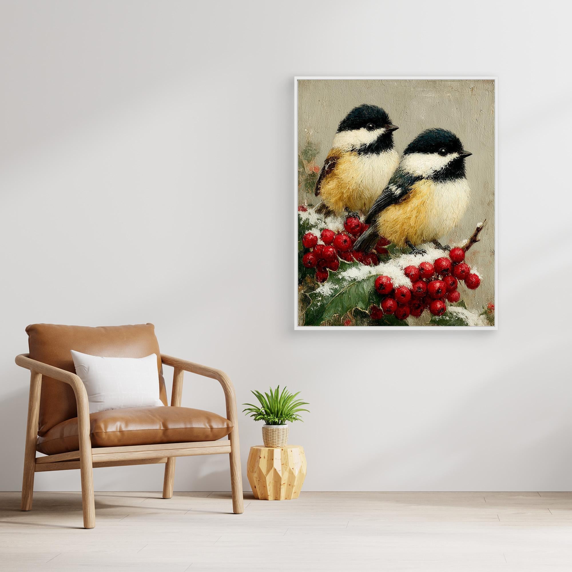 Winter Bird Wall Art for Nursery – Chickadee Canvas Print - Framed Pop Art