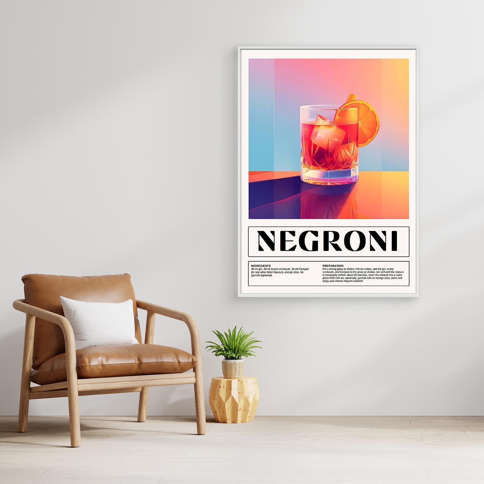 Negroni Cocktail Recipe Wall Art for Home Bar Decor