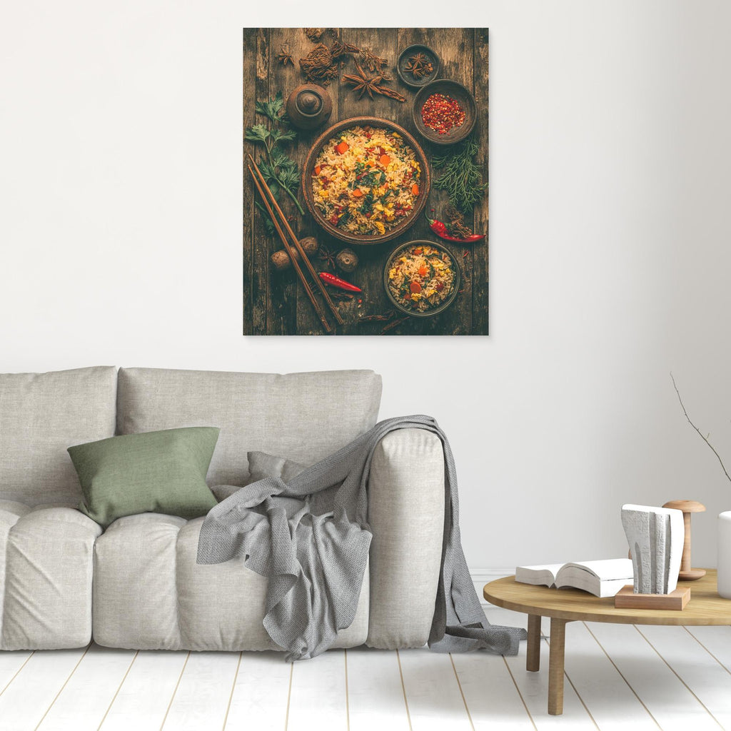 Rustic Fried Rice Bowl Asian Kitchen Canvas Wall Art - Framed Pop Art