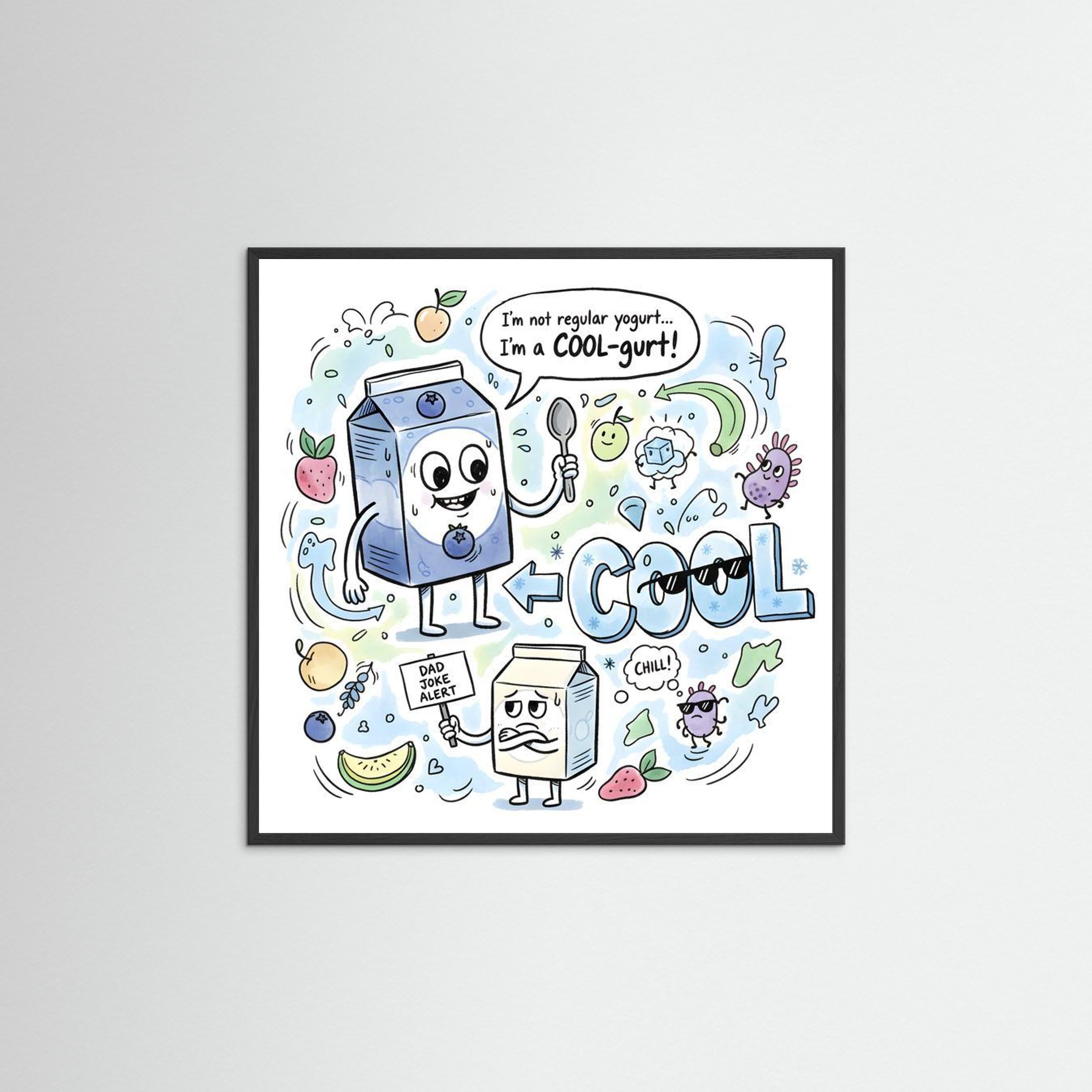 Cool-gurt Funny Dad Joke Wall Art | Framed Matte Art Print - Framed Pop Art