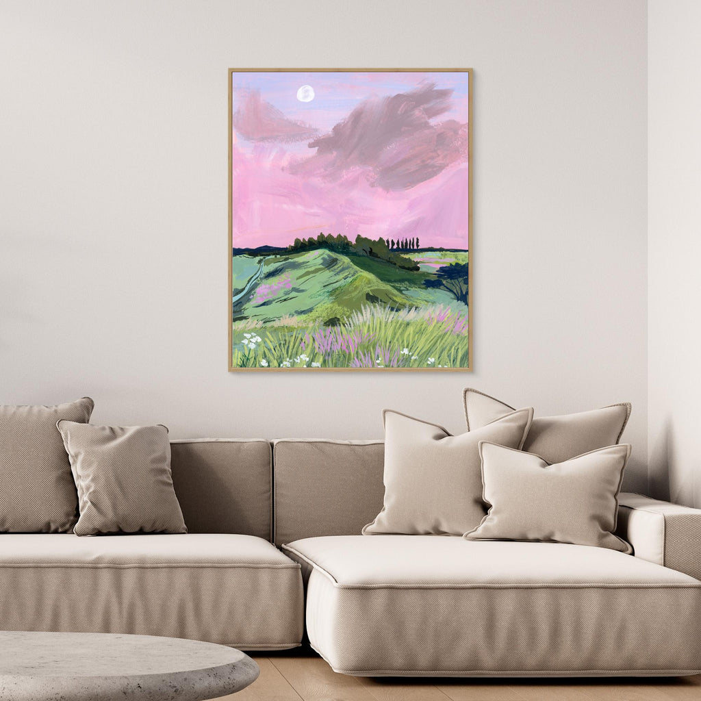 Hallway Wall Art – Pastel Meadow Landscape Canvas Print - Framed Pop Art