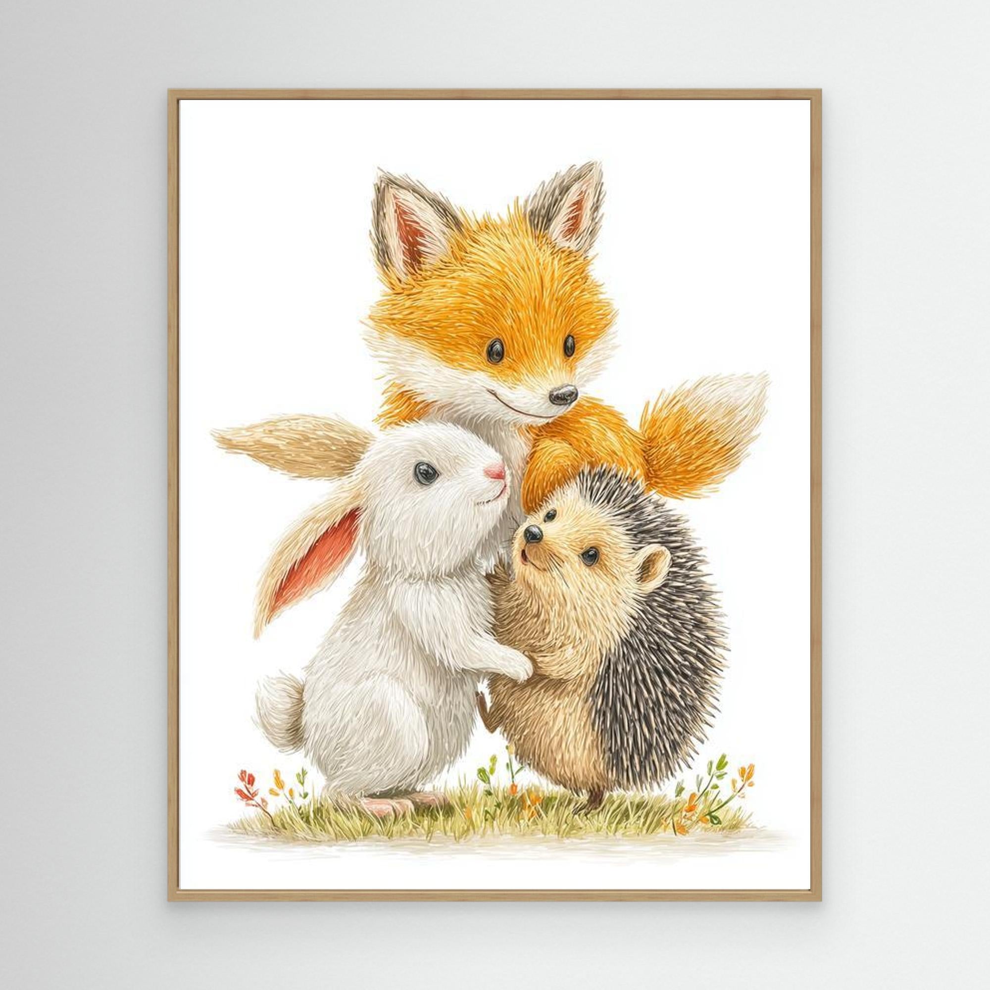 Cute Forest Friends Nursery Wall Art | Woodland Animals - Framed Pop Art