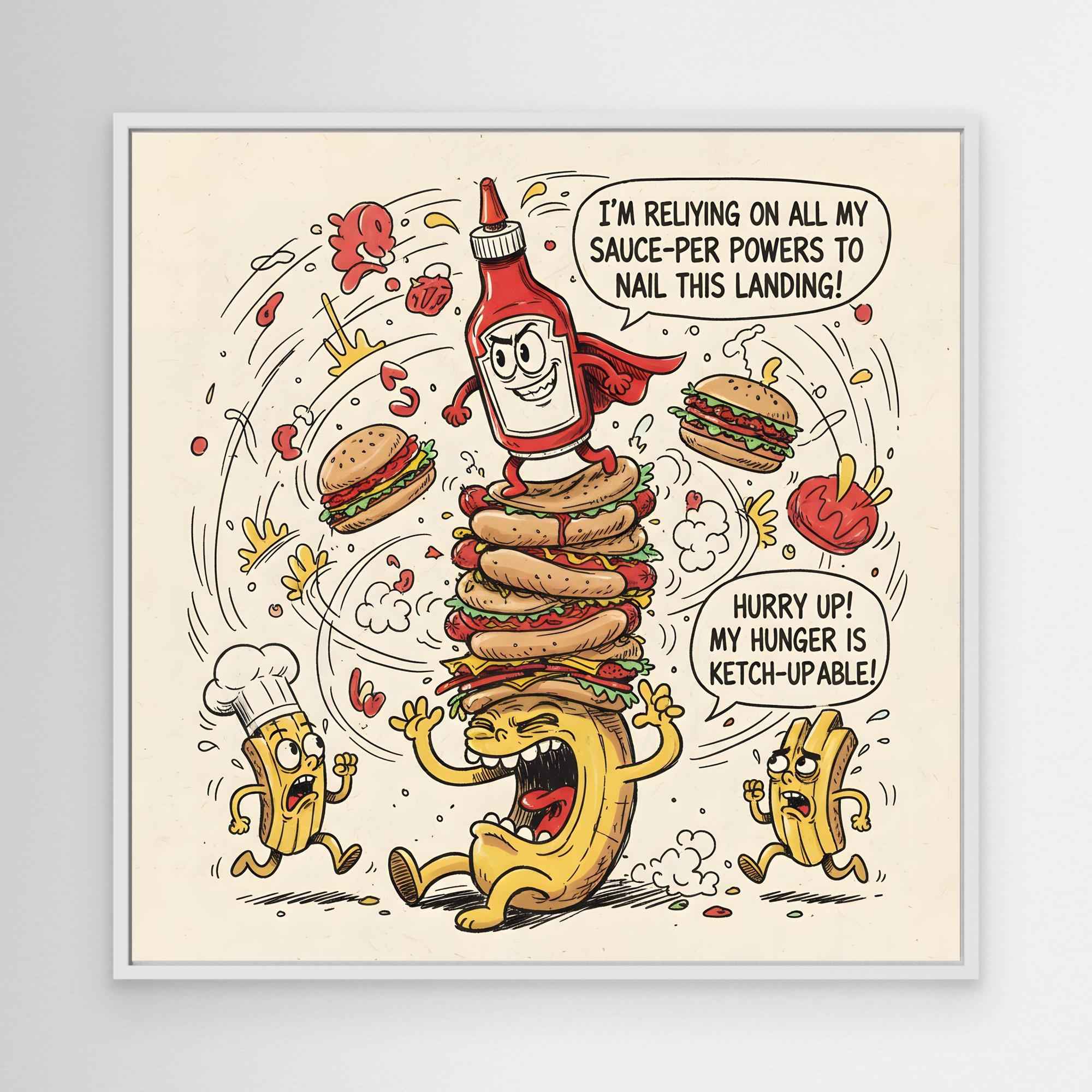 Funny Ketchup Burger Canvas Wall Art - Framed Pop Art