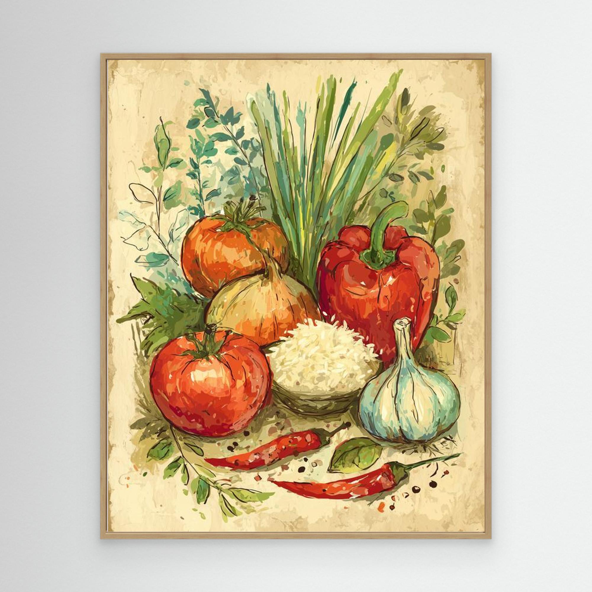 Vintage Style Kitchen Veg Still Life Wall Art | Framed Canvas - Framed Pop Art