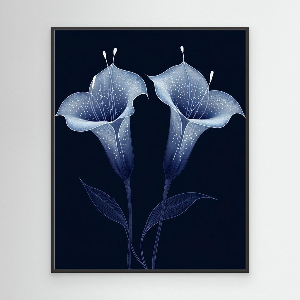 Navy Botanical Triptych | Large Hallway Wall Art Set of 3 - Framed Pop Art