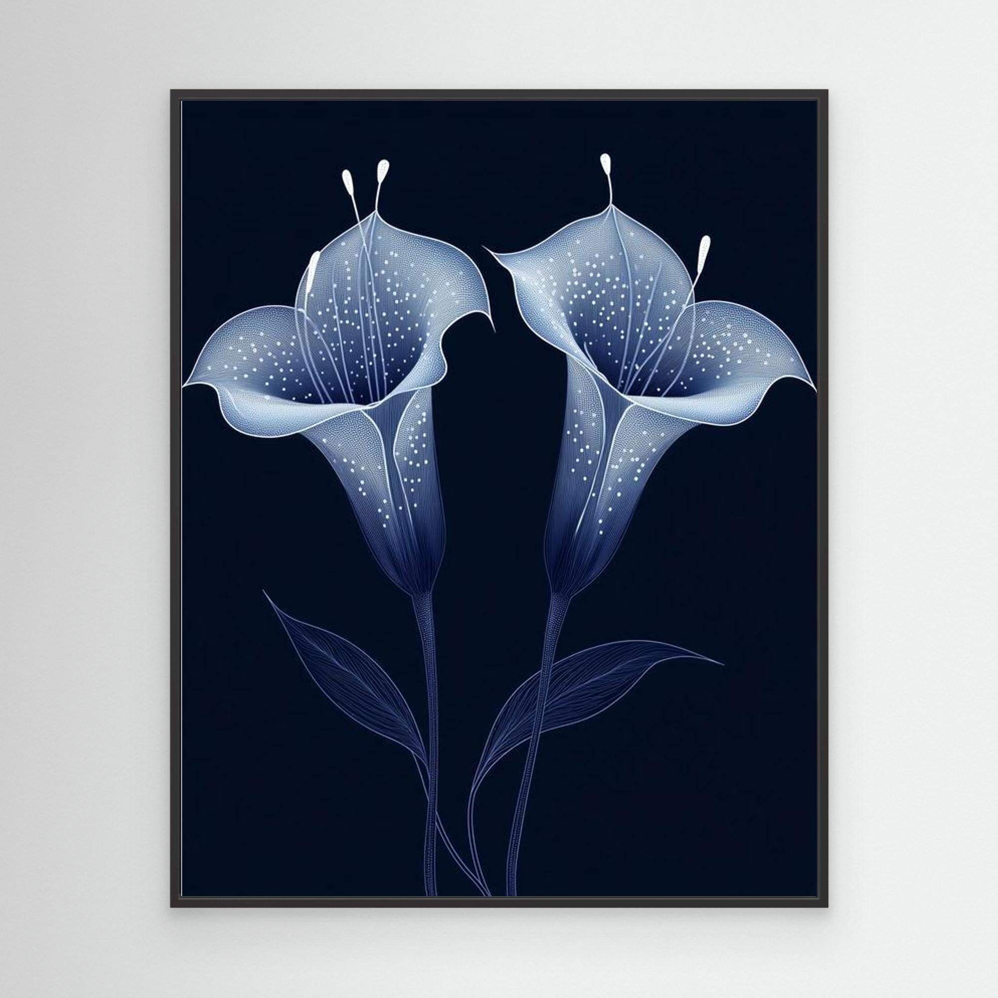 Navy Botanical Triptych | Large Hallway Wall Art Set of 3 - Framed Pop Art