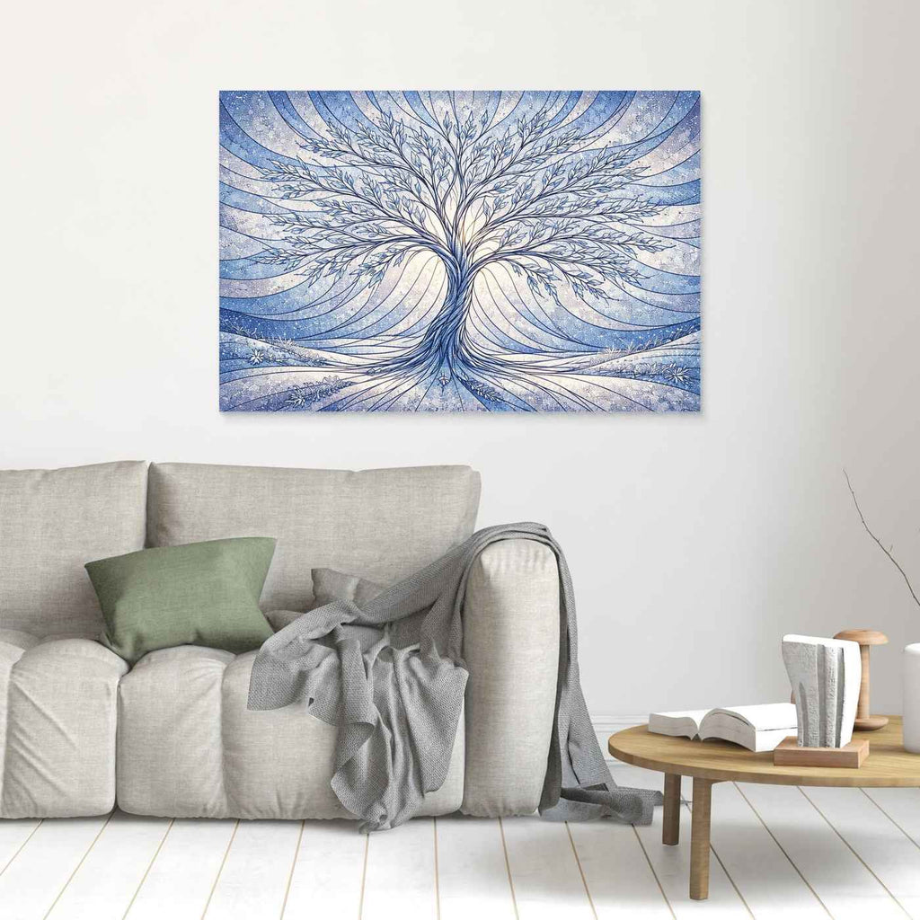 Blue Tree Wall Art | Modern Blue Bathroom Wall Decor