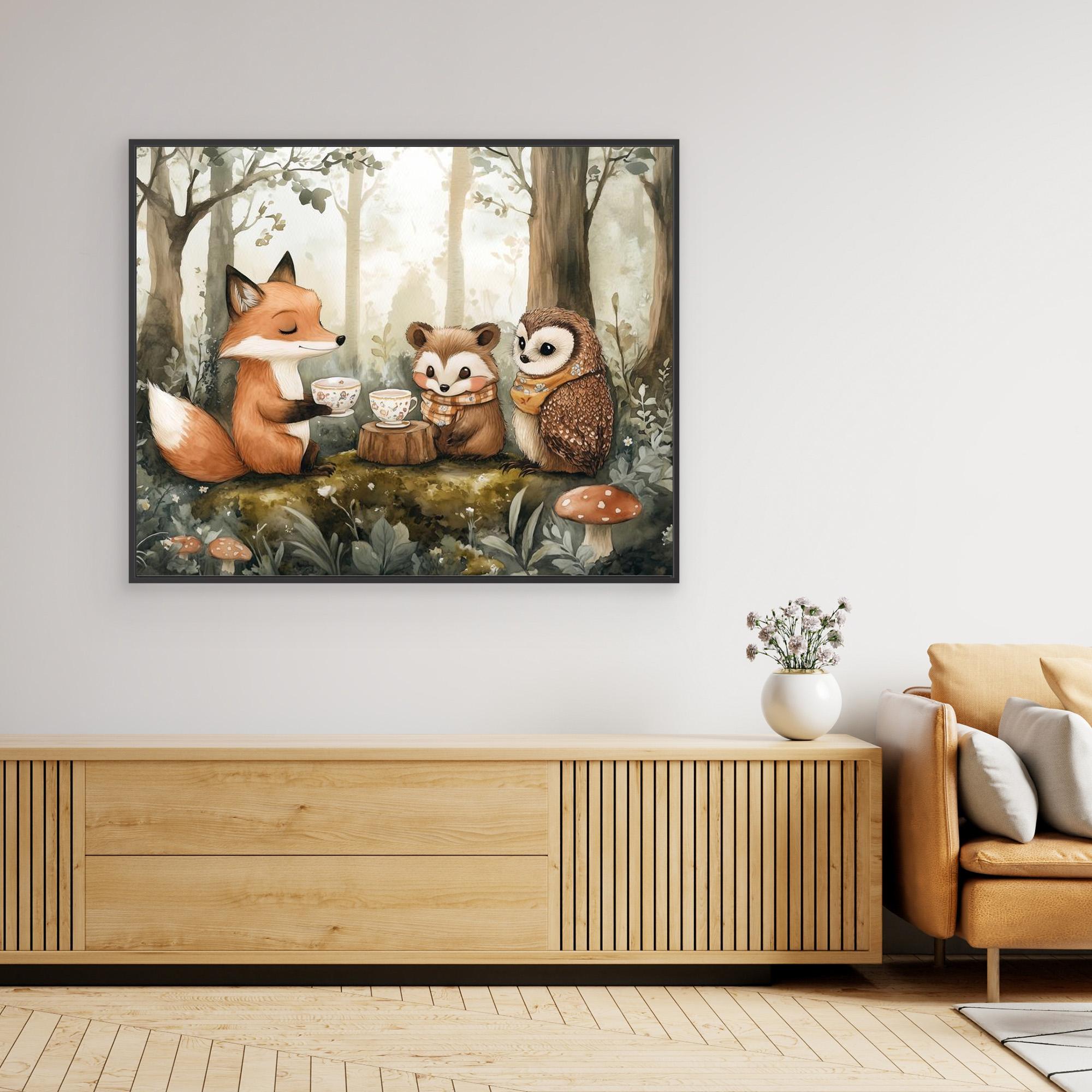 Woodland Friends Tea Party Canvas Wall Art | Nursery Decor