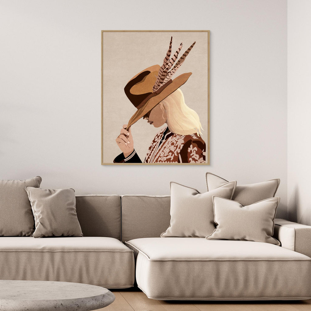 Rustic Cowgirl Art Print | Earthy Western Bedroom Decor - Framed Pop Art