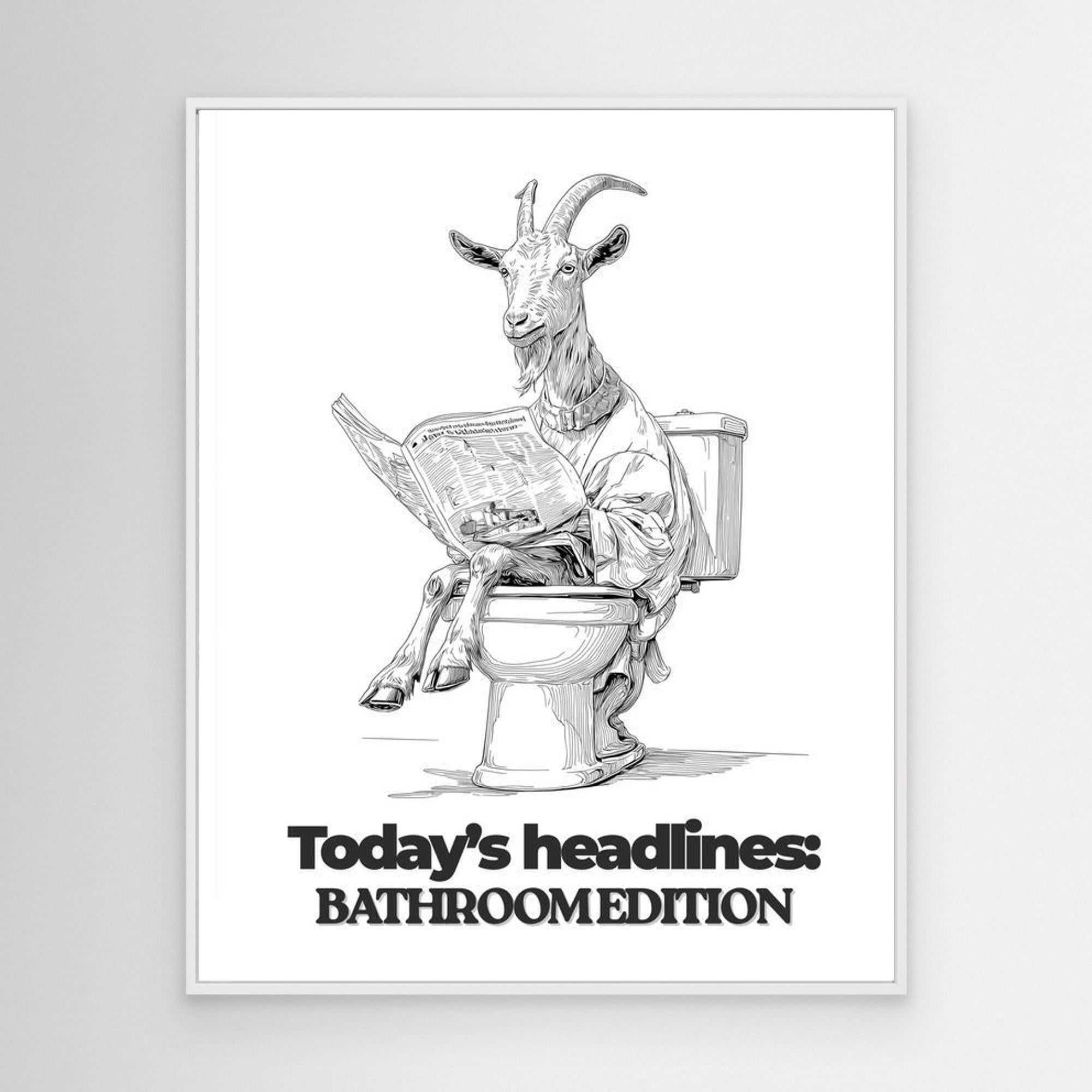 Goat on Toilet Bathroom Wall Art | Funny Animal Print