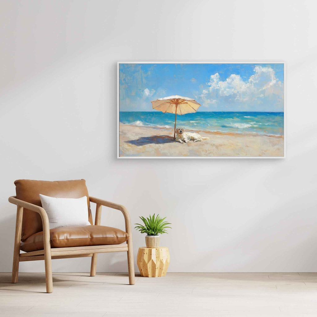 Golden Retriever Beach Art | Coastal Nursery Wall Decor