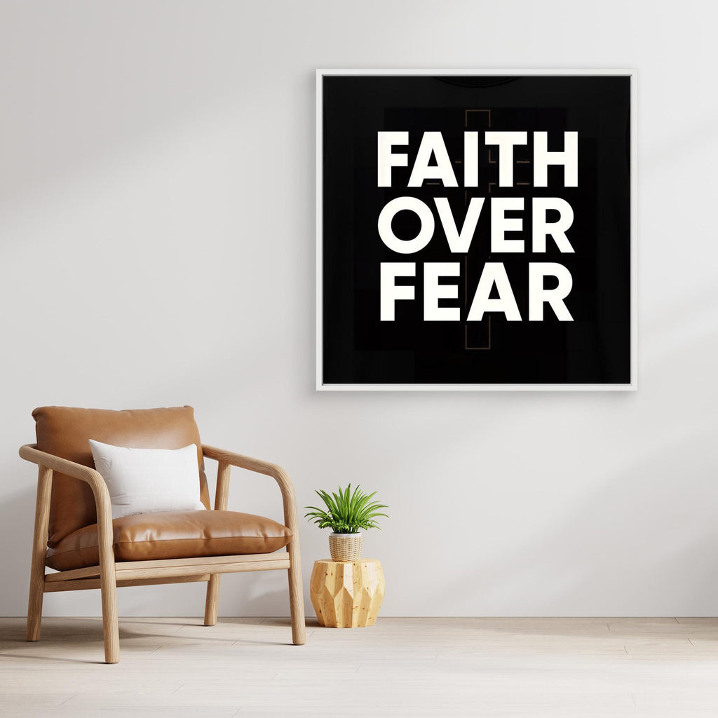 Faith Over Fear Wall Art | Modern Christian Bedroom Quote - Framed Pop Art