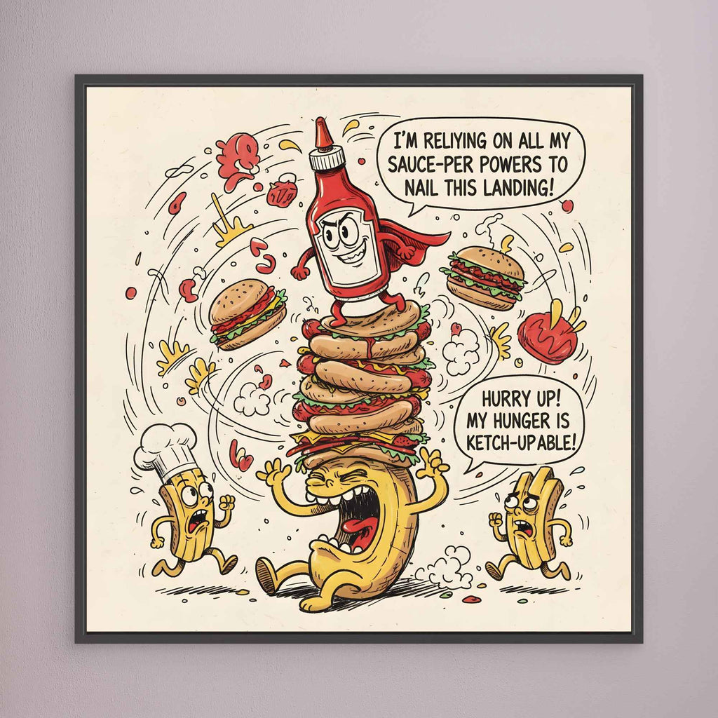 Funny Ketchup Burger Canvas Wall Art - Framed Pop Art