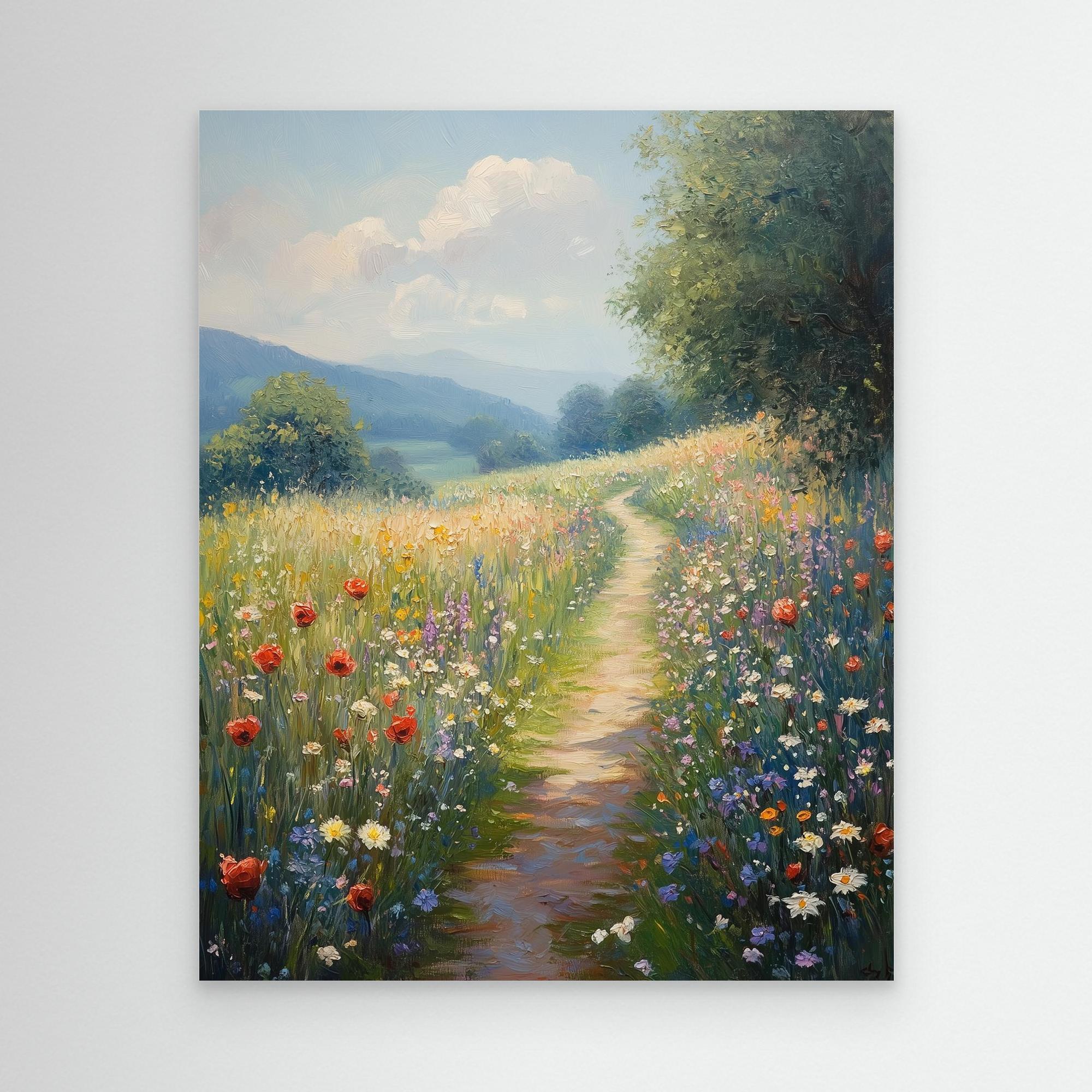 Wildflower Meadow Pathway Canvas Wall Art | Countryside Decor