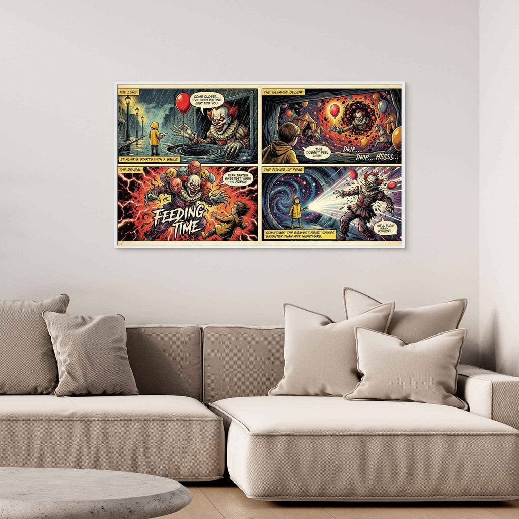 Large Evil Clown Horror Comic Canvas Art - Framed Pop Art