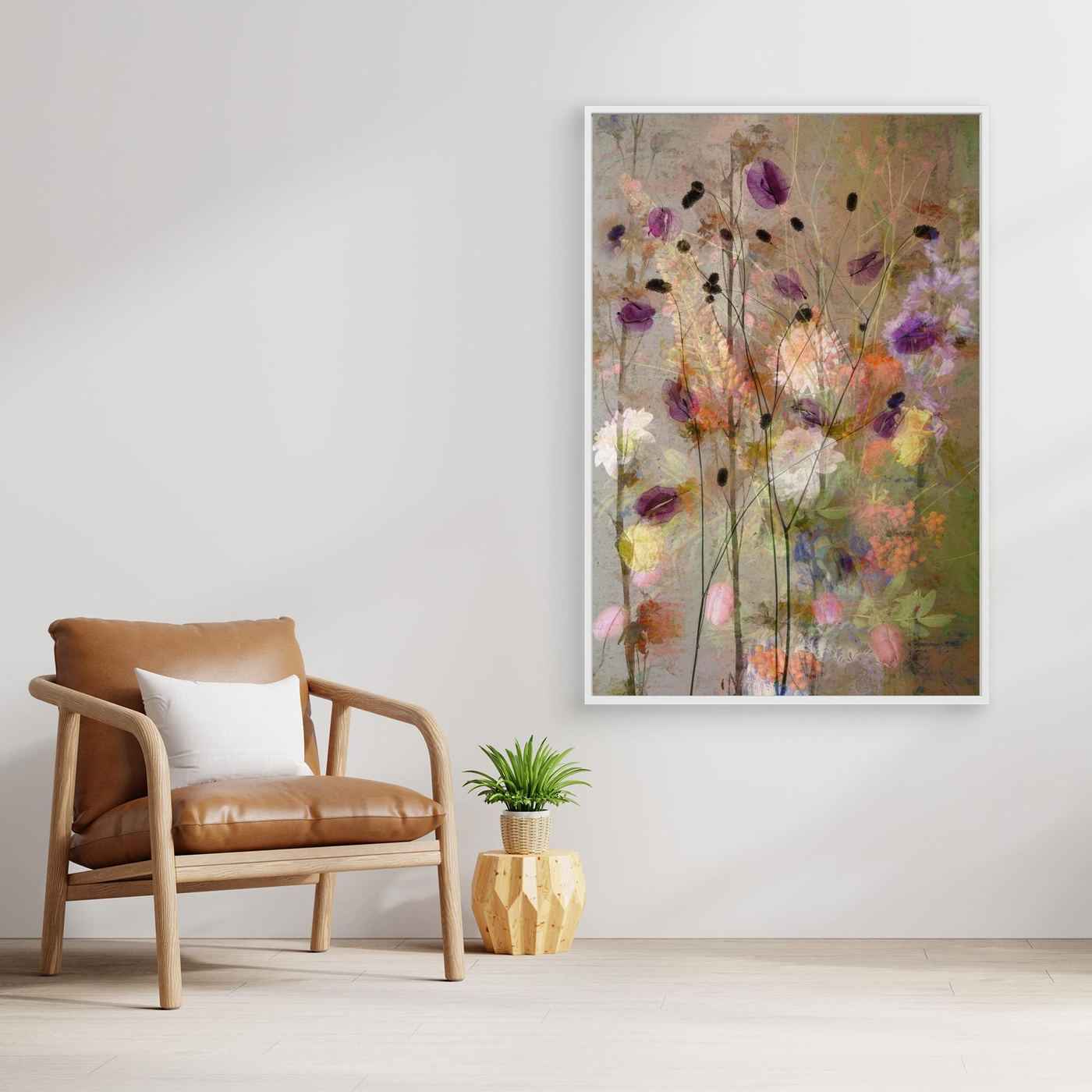 Muted Floral Canvas Wall Art for Living Room Decor