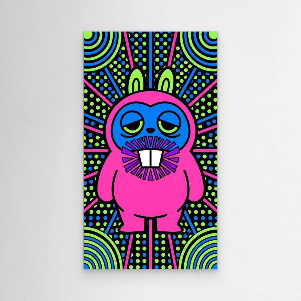 Neon Psychedelic Rabbit Canvas Print | Funky Wall Art - Framed Pop Art