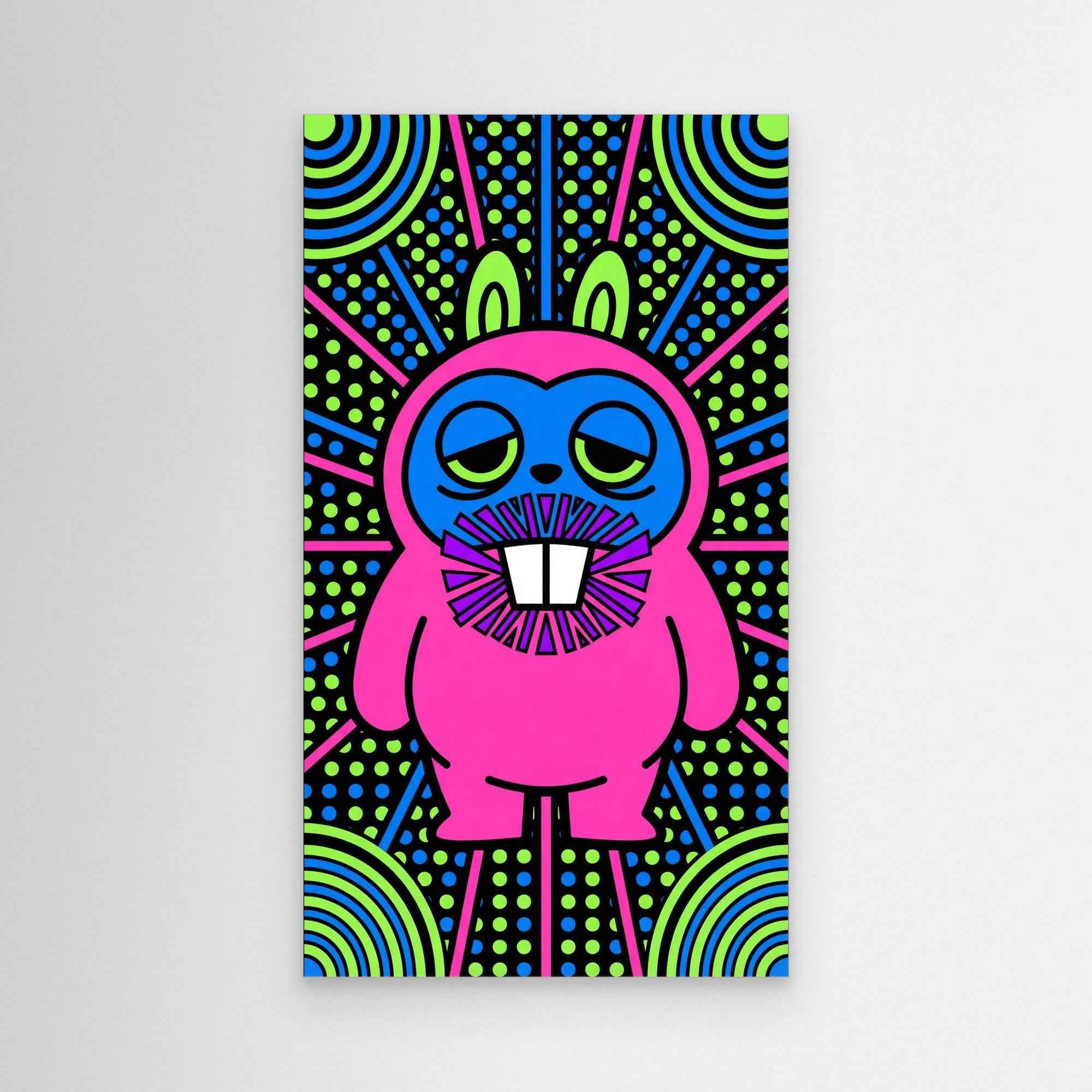Neon Psychedelic Rabbit Canvas Print | Funky Wall Art - Framed Pop Art