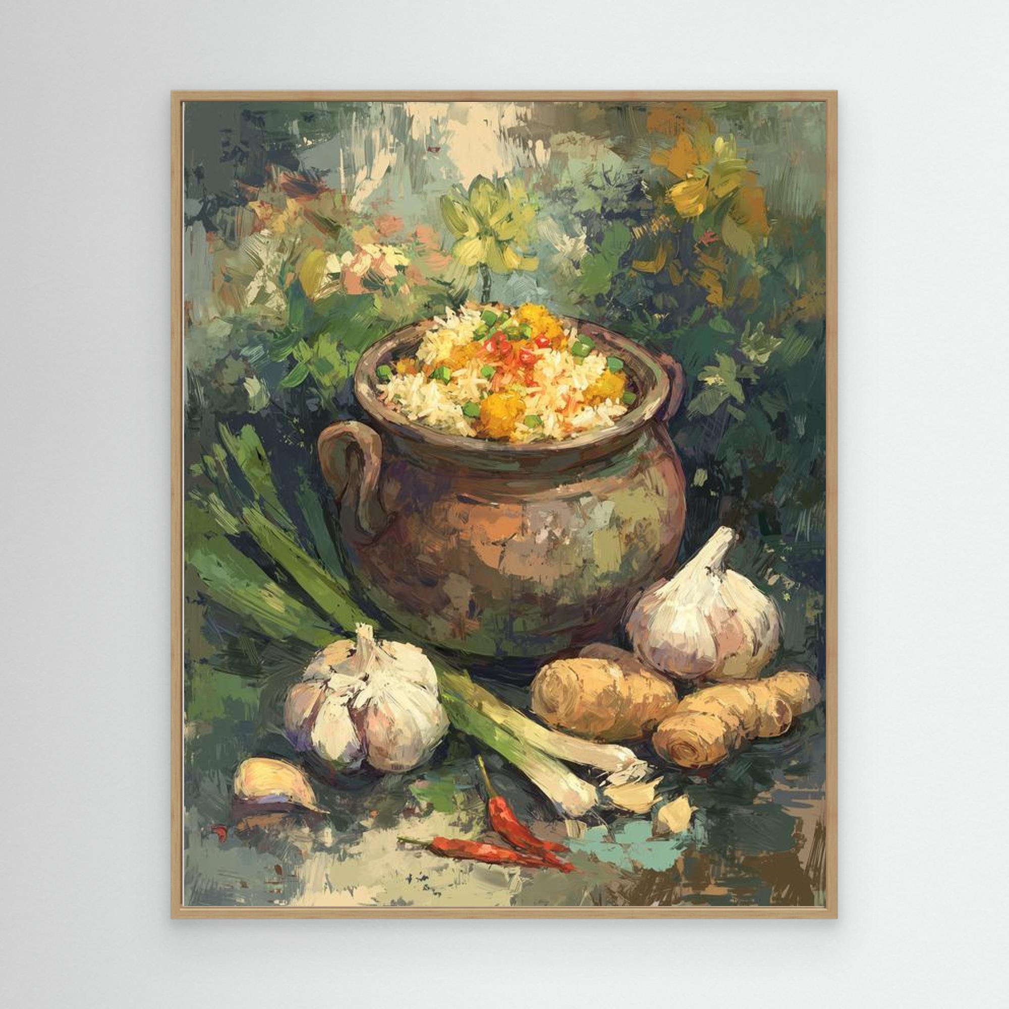 Rustic Rice Pot Kitchen Canvas Foodie Wall Art Print - Framed Pop Art
