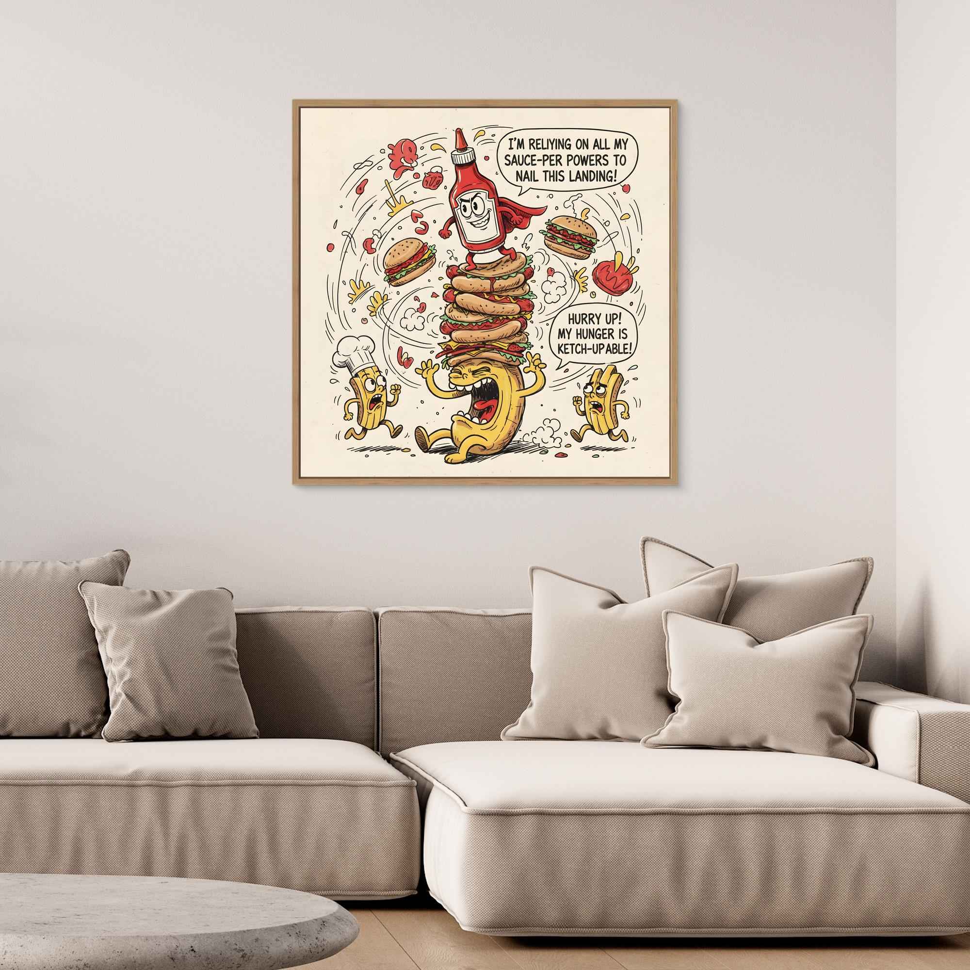 Funny Ketchup Burger Canvas Wall Art - Framed Pop Art