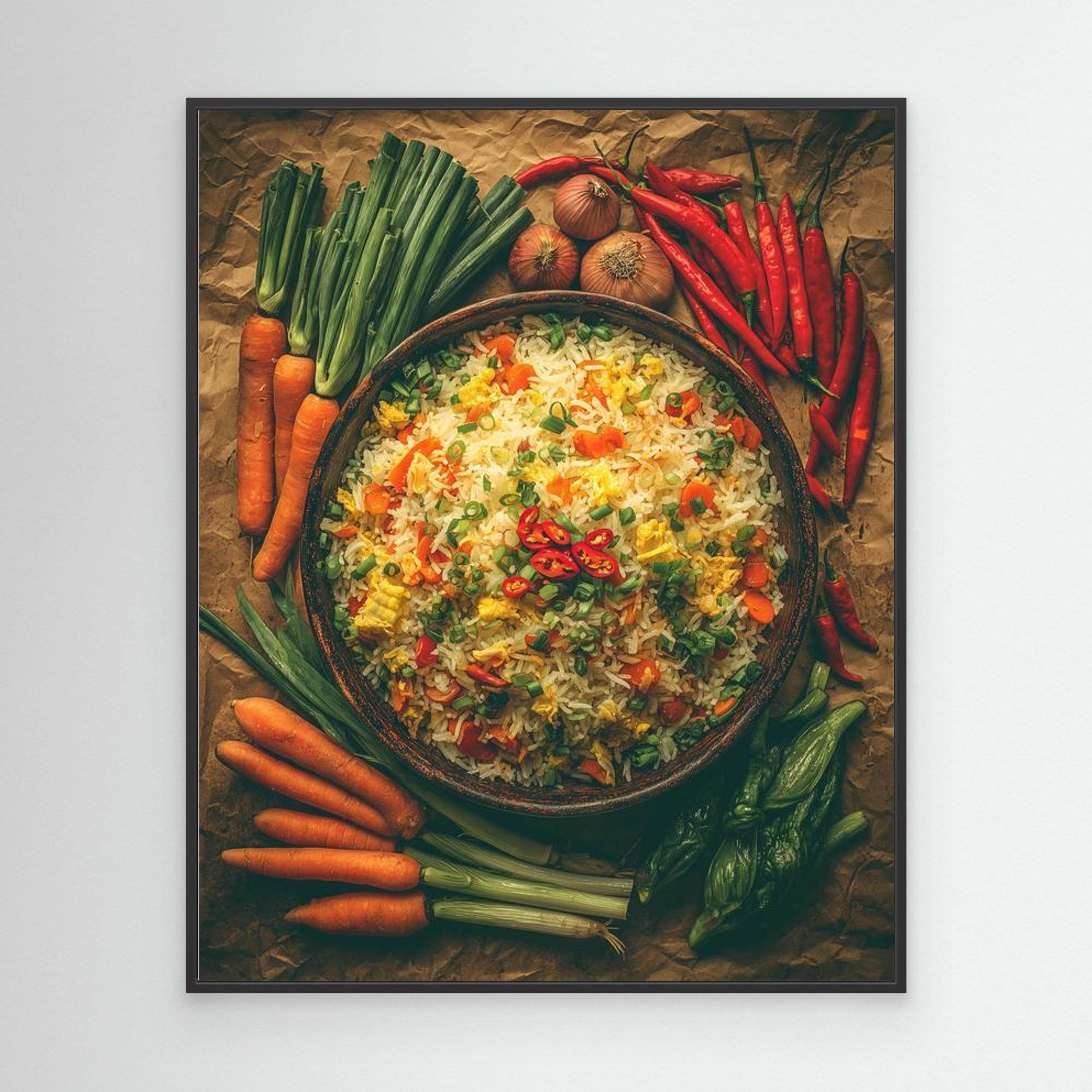Spicy Vegetable Fried Rice Rustic Kitchen Wall Art