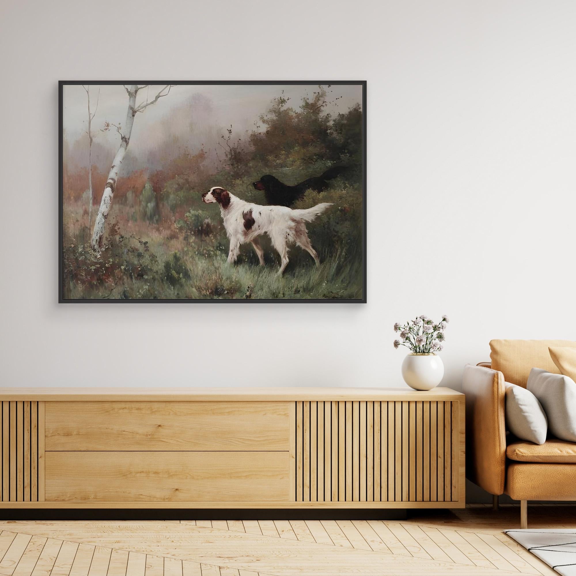 Vintage Hunting Dogs Landscape | Hallway Wall Art - Framed Pop Art