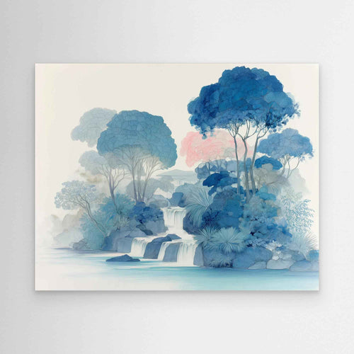 Blue Waterfall Forest Canvas Wall Art Print - Framed Pop Art
