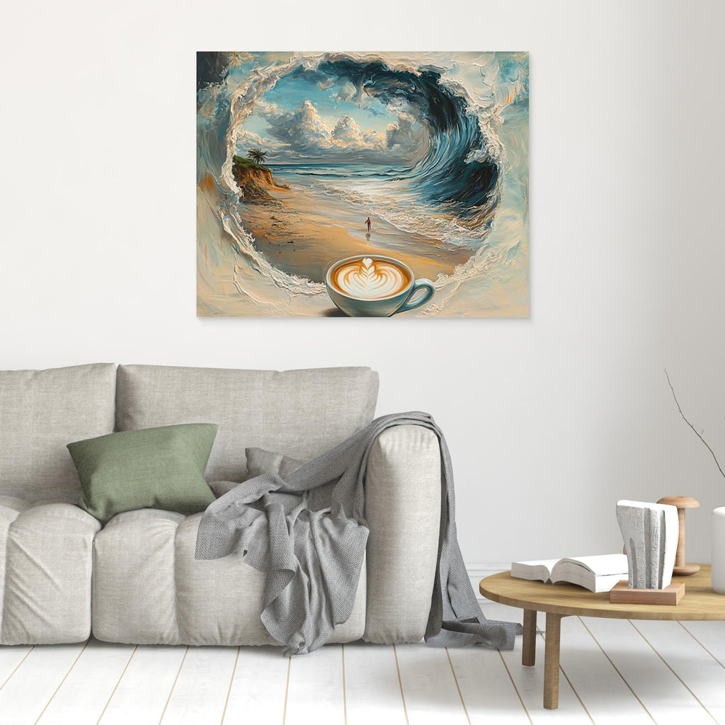 Coffee Wave Beach Wall Art | Modern Kitchen & Office Decor - Framed Pop Art