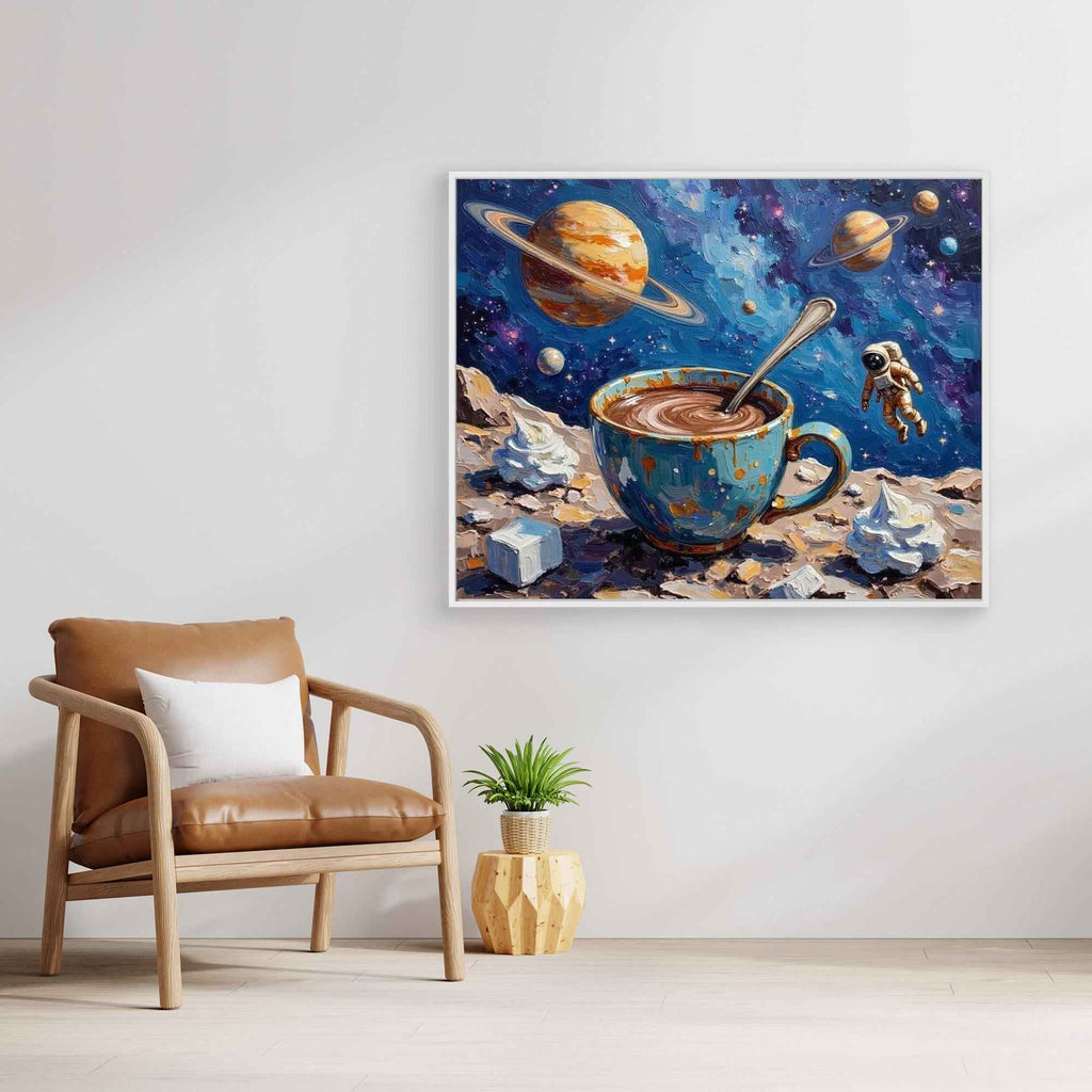 Cosmic Coffee Impressionist Space Canvas Art | UK Made - Framed Pop Art