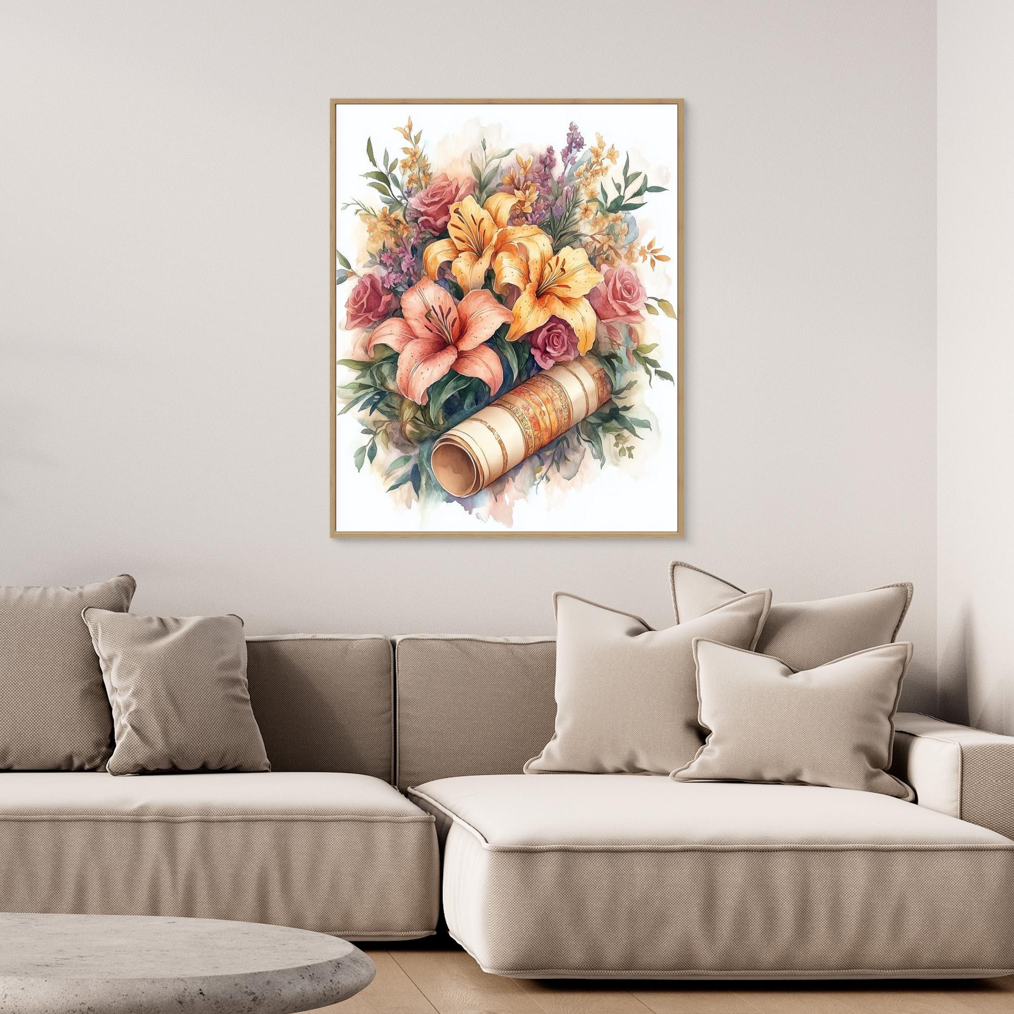 Vintage Lily & Rose Watercolour Floral Wall Art Print