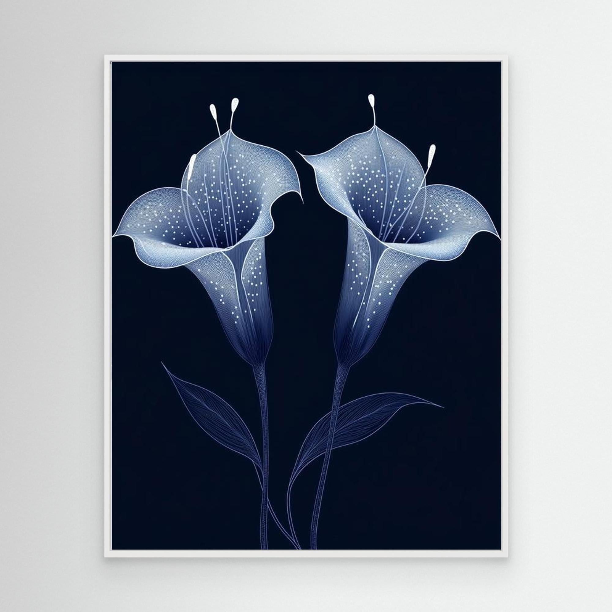 Navy Hummingbird & Blossom Wall Art | Modern Floral Nursery - Framed Pop Art