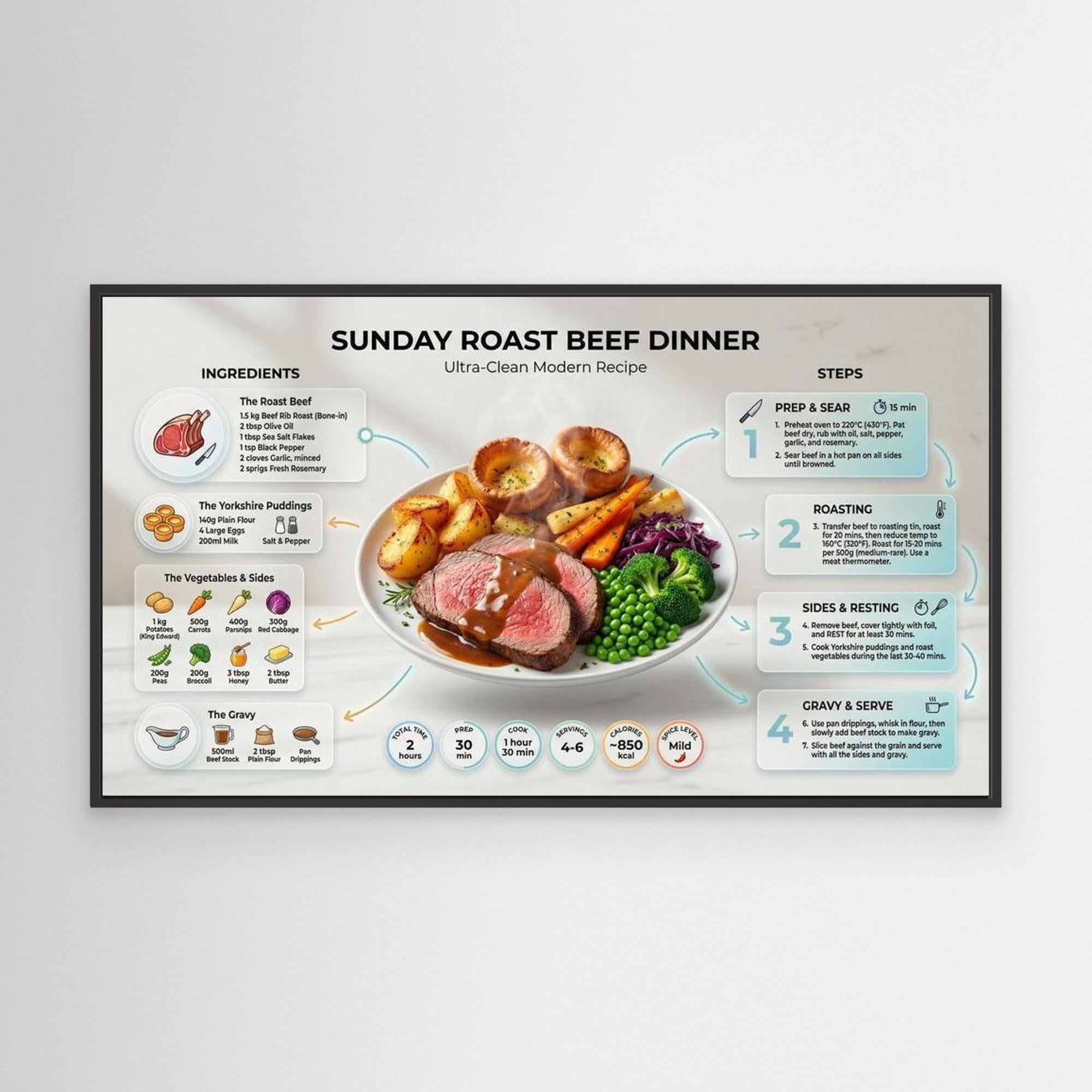 Sunday Roast Recipe Infographic – Kitchen Wall Art Print