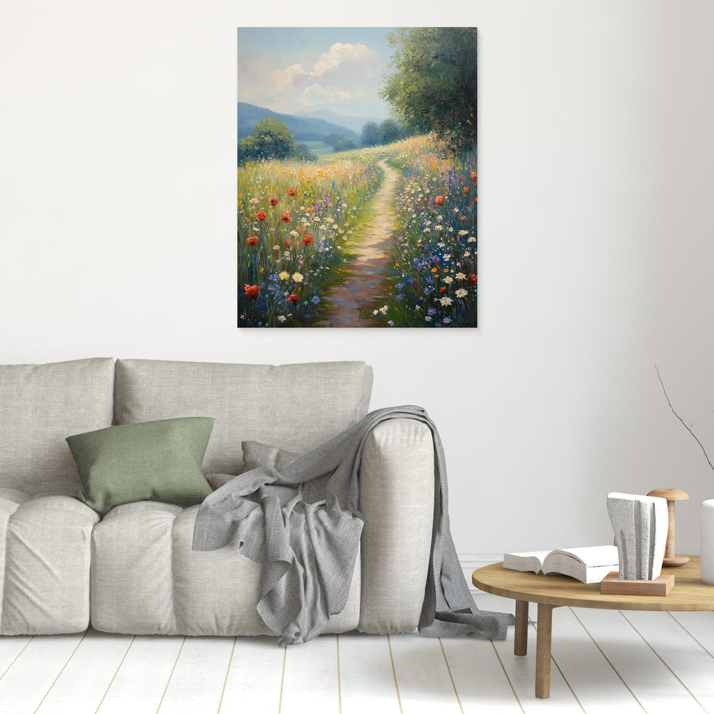 Wildflower Meadow Pathway Canvas Wall Art | Countryside Decor - Framed Pop Art