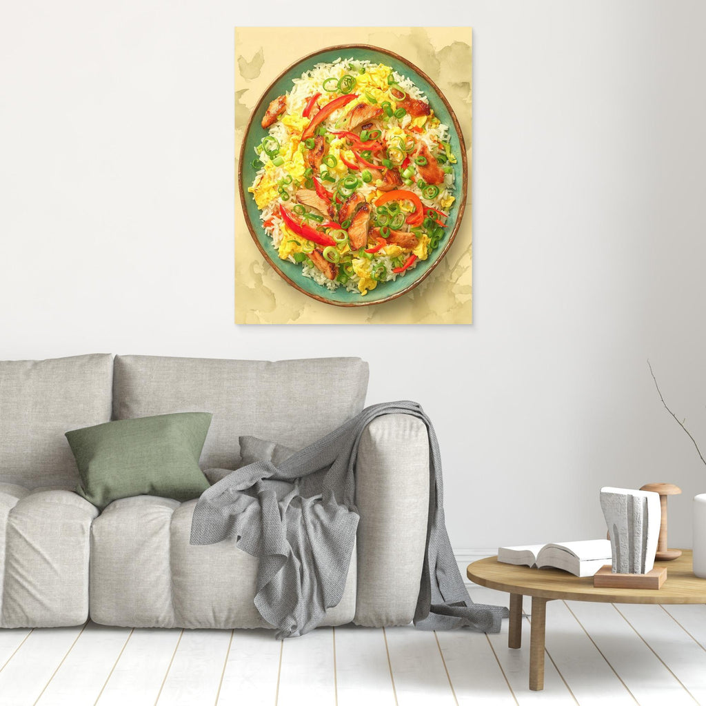 Vibrant Chicken Fried Rice Bowl Kitchen Canvas Wall Art - Framed Pop Art
