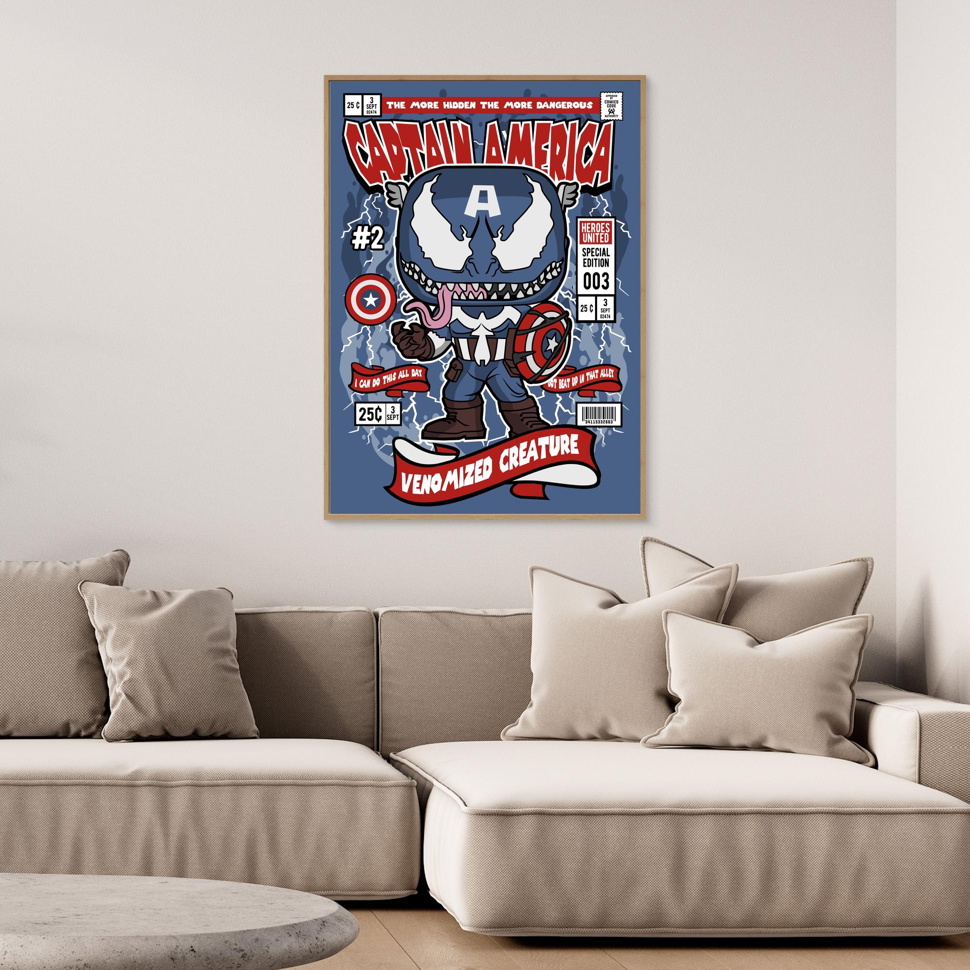 Venomised Captain America Comic Poster | Boys Bedroom Art - Framed Pop Art