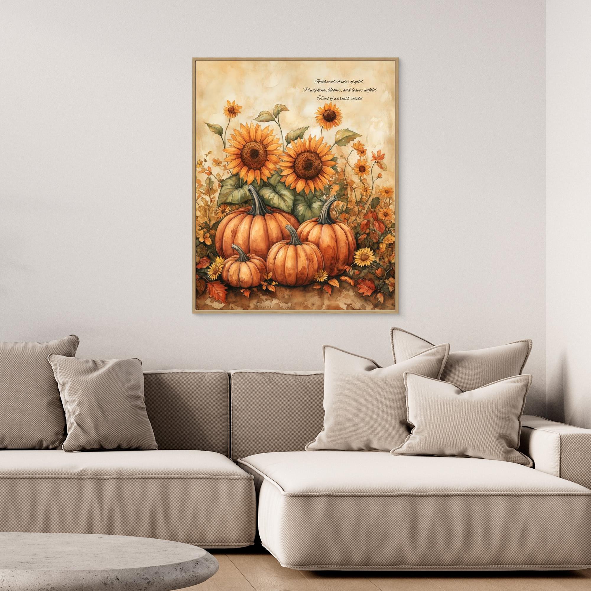 Autumn Pumpkins Sunflowers Canvas Wall Art