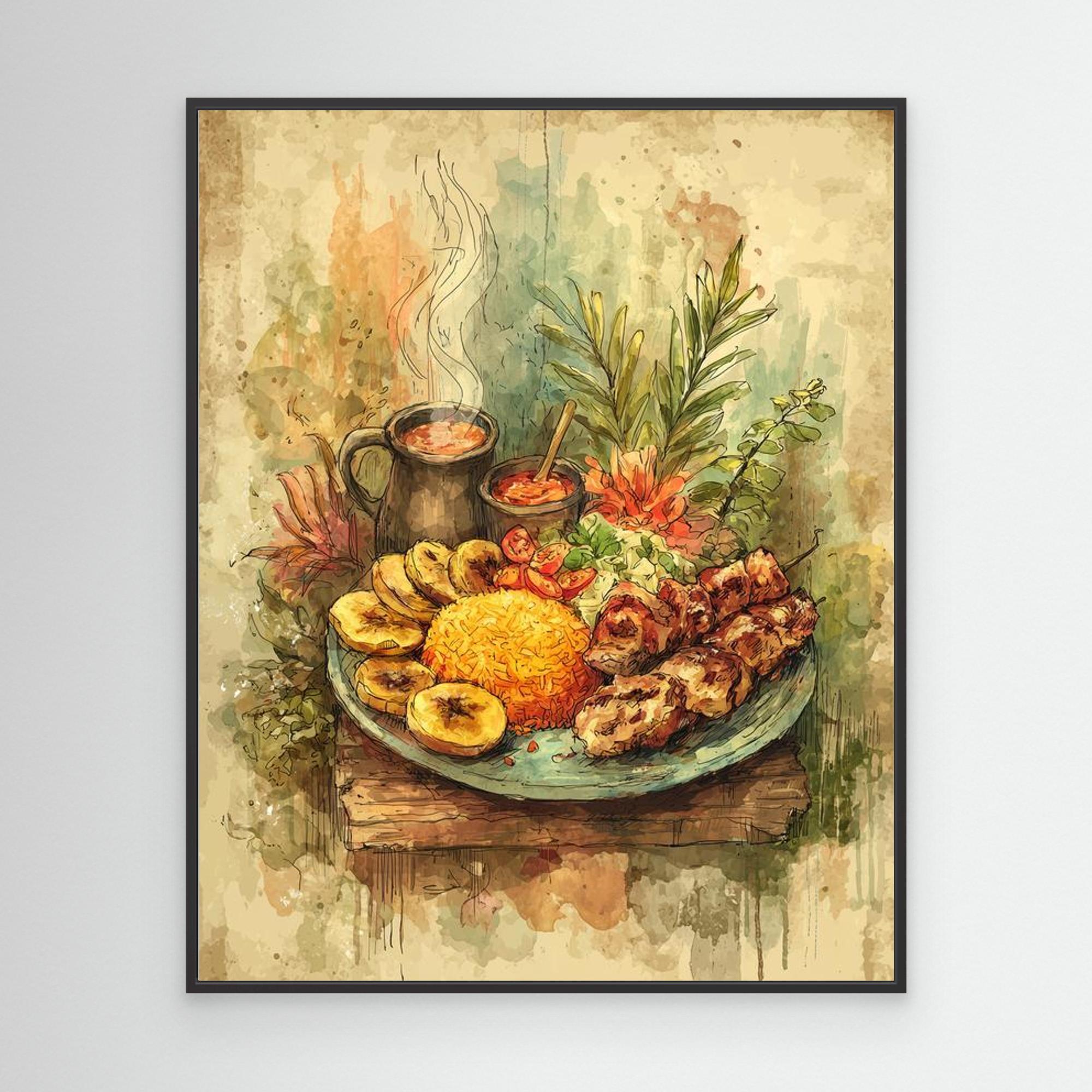 Jollof Feast Watercolour Wall Art | Framed Kitchen Decor - Framed Pop Art