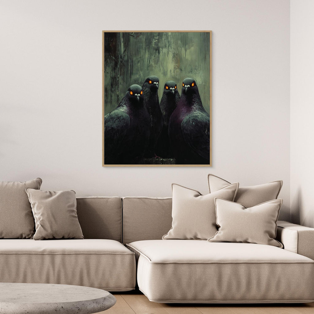 Gothic Pigeon Wall Art Canvas Print for Dark Bedroom - Framed Pop Art